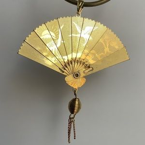 New vintage RARE FIND fan pendant gold metal dragon crane